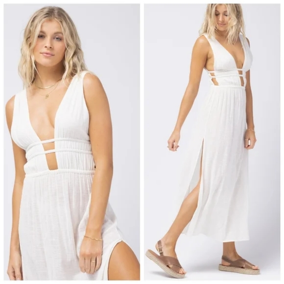 L*Space Kira Swim Cover-up Dress Cream White - Picture 2 of 8